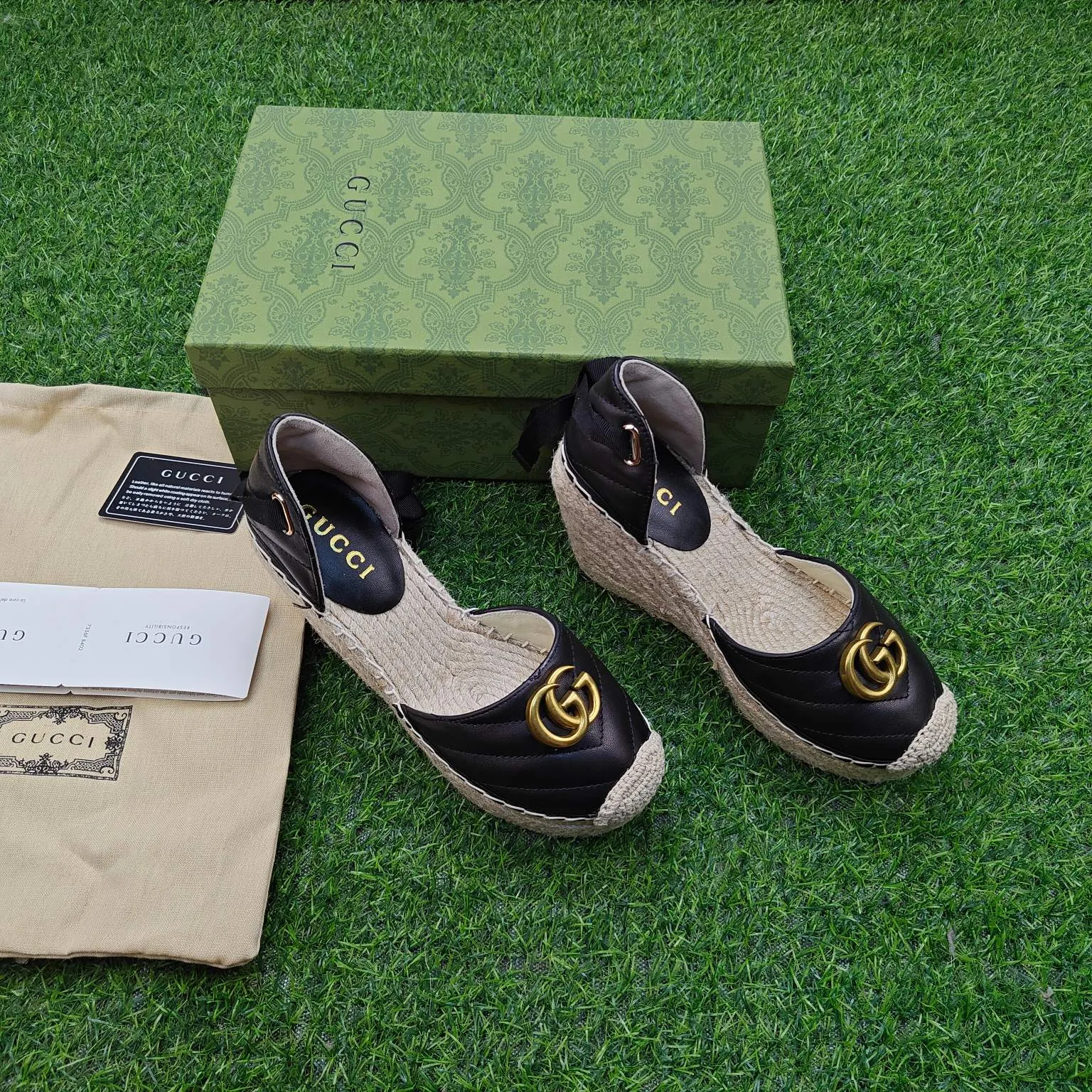 👟👟Ex-factory price 440👟👟 GUCCI wedge fisherman sandals, thick-soled straw, high-end quality, fabric: double G fabric, electric embroidery, lining: mixed sheepskin lining, code number: 35～41